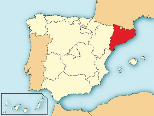 카탈루냐 분리독립 투표 보류 결정 (빨간색 점선으로 보이는 곳이 카탈루냐 지방) 출처= 위키디피아
