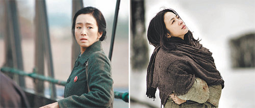 영화 ‘5일의 마중’에서의 궁리(왼쪽)와 ‘황금시대’의 탕웨이. 찬란·판씨네마 제공