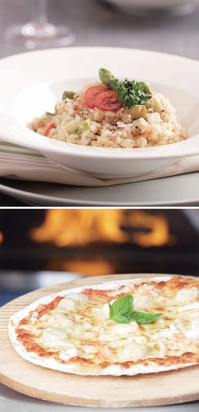 ’일폰테’의 전복리조토(위)와 특선 피자