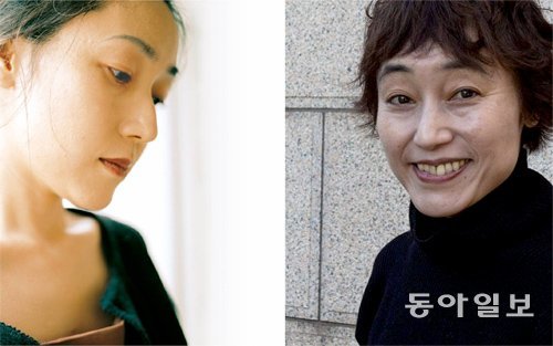 일본 소설가 에쿠니 가오리의 최신작 ‘등 뒤의 기억’에 실린 프로필 사진(왼쪽 사진)과 최근의 모습. 작가의 얼굴은 14년째 출판사에서 쓰고 있는 프로필 사진 속 모습과 달라졌지만 작품은 변함없이 한국 팬들의 사랑을 받고 있다. 소담출판사 제공·동아일보DB