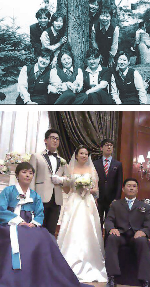 2000년 초반 코디 동료들과 함께 찍은 사진(위)과 재작년 큰아들 결혼식에서 가족사진(아래). 
박미영 총국장에게 코웨이 동료들과 가족은 모두 소중한 삶의 동반자이자 힘의 원천이다.