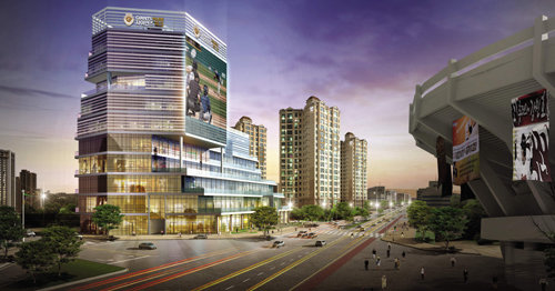 부산 사직야구장 바로 앞에 들어서는 유럽풍의 명품 테라스 상가 자이언츠 파크 조감도. 내년 7월 준공 예정이다. 자이언츠파크 제공