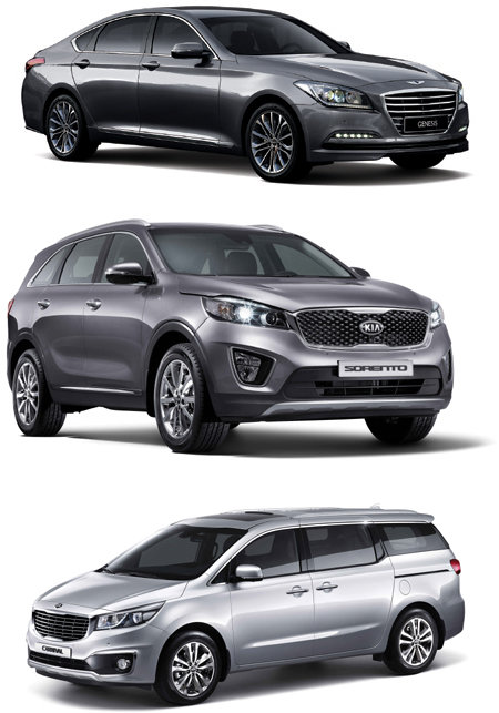 제네시스·쏘렌토·카니발(맨 위부터).