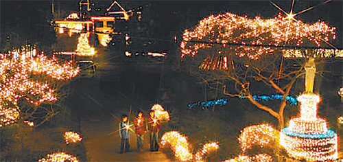전남 나주시 노안면 이슬촌은 2007년부터 마을을 온통 크리스마스트리로 꾸미는 축제를 열고 있다. 올해 축제는 20일부터 25일까지 열린다. 이슬촌 제공