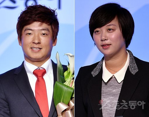 김승혁은 2014년 세계랭킹을 586계단이나 끌어올리며 가장 눈부신 성장을 보였다. 시즌 초 707위에 그쳤으나 23일 기준 121위까지 올랐다. 김효주는 여자골프 세계랭킹 포인트를 2배 가까이 높이면서 24위에서 8위까지 뛰어올랐다. 2일 열린 2014 동아스포츠대상 시상식에서 남녀골프 올해의 선수를 수상한 김승혁(왼쪽)과 김효주. 스포츠동아DB