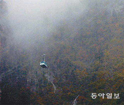 속초시 설악산 소공원에서 권금성까지 1.1km를 운행 중인 케이블카. 동아일보DB