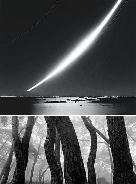프랑스 쇼제 군도에서 별빛과 달빛을 촬영한 마이클 케나의 ‘Full oonrise’(2007년·위 사진)와 경주 남산 소나무를 찍은 배병우의 ‘SNMIA-20311’. 공근혜갤러리 제공
