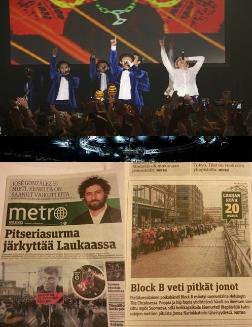 블락비 핀란드 신문 장식. 사진제공=세븐시즌스