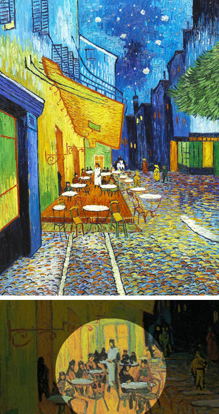 네덜란드 출신 인상파 화가 빈센트 반 고흐의 1888년 작 ‘밤의 카페테라스’(위 사진). 이 작품에 등장하는 인물들이 예수와 
열두 제자를 상징하며 그가 즐겨 사용한 노란색은 천국을 의미한다고 미 인터넷언론 허핑턴포스트가 7일 보도했다. 허핑턴포스트 캡처