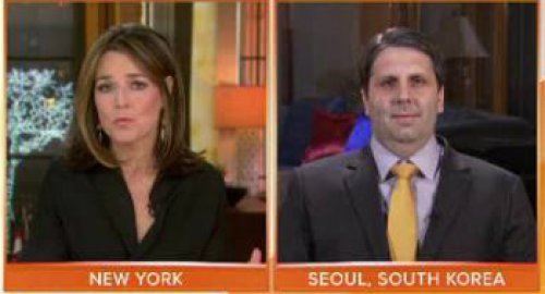 마크 리퍼트 주한 미국대사가 11일 미국 NBC방송의 아침 프로그램 ‘투데이’ 진행자 서배너 거스리(왼쪽)와 화상 인터뷰를 하고 있다. 사진 출처 NBC방송 홈페이지