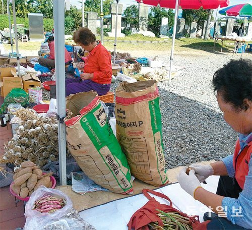 전국에서 여섯 번째 슬로시티로 지정된 충남 예산군 대흥면 주민들이 포스코건설이 구상 중인 제2서해안고 속도로가 마을을 두 동강으로 만든다며 반발하고 있다. 사진은 ‘의좋은 형제비’ 인근에 개설된 대흥장터 전경. 이기진 기자 doyoce@donga.com