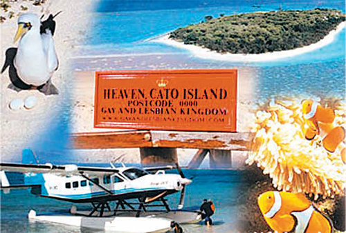 2004년 호주 동부 산호초 바다의 카토 섬에서 개국을 선언한 ‘게이와 레즈비언 왕국(GLK)’의 그림엽서.