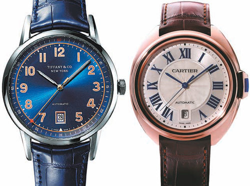 티파니는 자체 스위스 공장에서 생산한 ‘CT60’을 선보이며 시계 시장에서의 본격적인 경쟁을 선언했다(왼쪽 사진). 까르띠에는 8년 만에 새로운 시계 컬렉션인 ‘끌레 드 까르띠에’로 하이엔드 시계 시장에 도전한다. 각사 제공