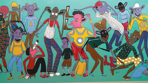 아프리카 현대미술전이 부산 해운대구 센텀시티 KNN 월석아트홀에서 6월 21일까지 열린다. 헨드릭 릴랑가의 작품 ‘일상’. 아프리카미술관 제공
