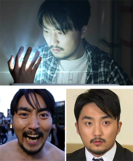 ‘초인시대’에서 유병재는 지질한 복학생이지만(아래 왼쪽 사진) 어느 날 갑자기 초능력을 얻게 된 뒤(위) 초능력을 이용해 취업과 연애에 성공해보려 고군분투한다(아래 오른쪽). ‘잉여’ 대학생이면서 동시에 방송작가와 코미디언으로 일하는 그의 실제 삶이 녹아 있다. tvN 제공
