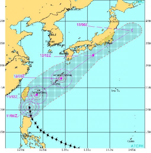 태풍 노을 진로 예상도(미 합동태풍경보센터)