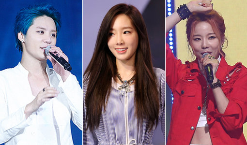 그룹 JYJ의 준수-소녀시대의 태연-EXID의 솔지(맨 왼쪽부터). 사진｜씨제스엔터테인먼트·동아닷컴DB