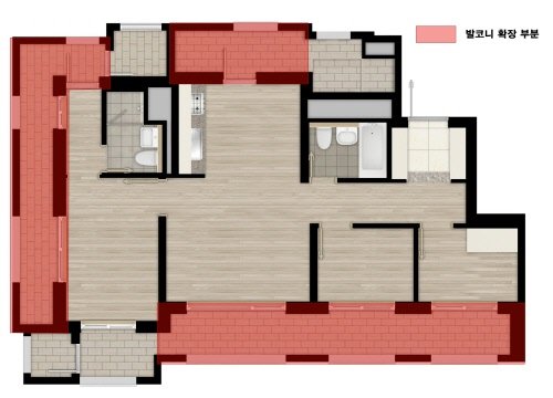 <사진설명: 3면 개방형 설계로 41㎡규모의 서비스 면적을 제공하는 힐스테이트 태전 전용 64㎡ 평면도>