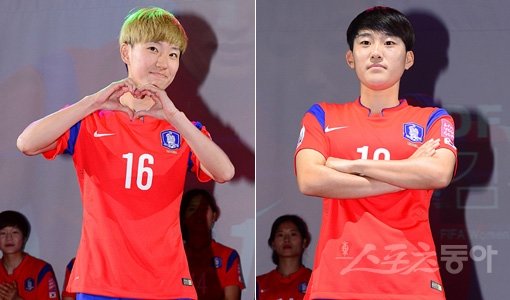 여자축구대표팀 강유미-김수연(오른쪽). 스포츠동아DB