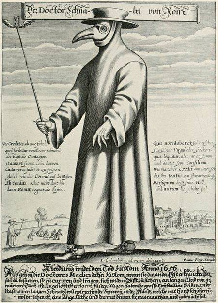 16세기 흑사병 치료 의사의 특이한 복장. 당시 사람들은 이들을 ‘죽음을 부르는 의사’라고 생각했다. 마치 오늘날 방역복 입고 나타난 사람을 보면 놀라듯이.