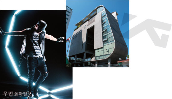 YG는 제일모직과 함께 패션 브랜드 노나곤(왼쪽)을 론칭했다. 노나곤은 힙합을 기반으로 한 스트리트 스타일을 콘셉트로 한다. 오른쪽 사진은 YG사옥.