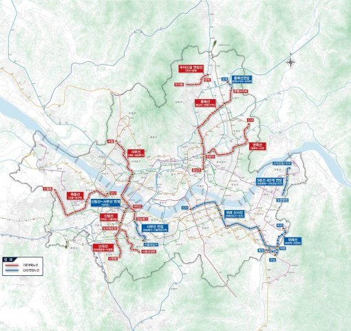 서울시 10개년 도시철도망 노선도 (자료:서울시)
