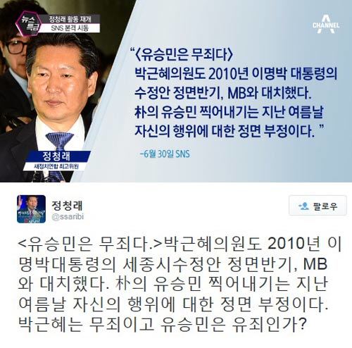 (위부터)채널A 캡처, 새정치민주연합 정청래 의원 트위터 캡처
