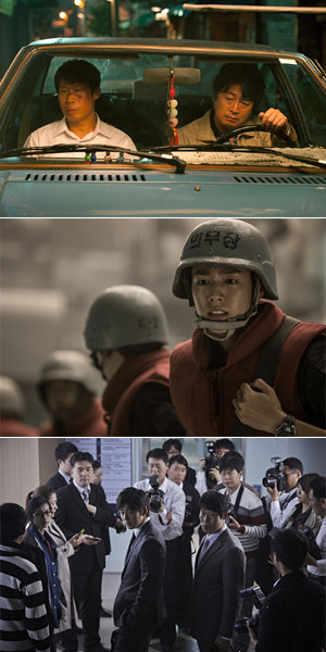 영화 ‘극비수사’-‘연평해전’-‘소수의견’(맨 위쪽부터). 사진제공｜제이콘컴퍼니·로제타픽쳐스·하리마오픽쳐스