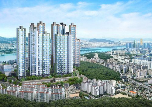 쌍용건설이 서울 양천구 목3동에 시공 예정인 지역주택조합 아파트 ‘목동 아덴프라우드’의 광역 조감도.