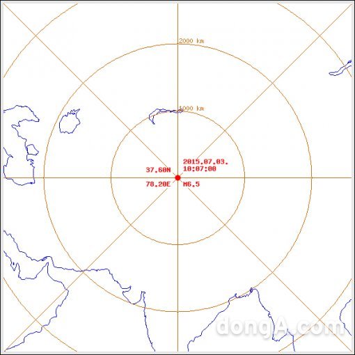 중국 신장서 규모 6.5 지진. 사진=기상청