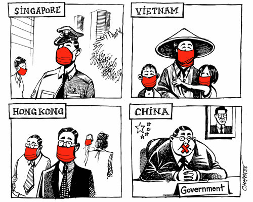 사스 사태 당시 중국의 태도를 비난한 샤파트의 만평. ⓒChappatte＿20030410＿France