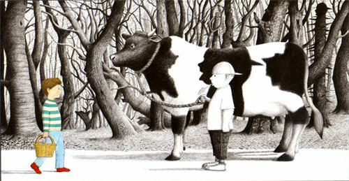 앤서니 브라운 작가의 그림책 ‘숲 속으로’에 실린 그림. 아이가 숲을 통과하면서 만나는 대상은 성장하면서 겪는 감정을 상징한다. 베틀북 제공