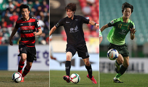 프로 데뷔 3년차 이하의 포항 손준호, 성남 황의조, 전북 이재성(왼쪽부터)은 올 시즌 영플레이어상의 강력한 수상후보들이다. 무서운 속도로 성장하고 있는 이들은 K리그, 넓게는 한국축구를 이끌어갈 재목들이다. 사진제공｜한국프로축구연맹