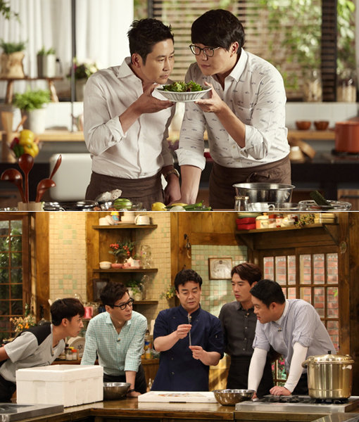 올리브TV ‘신동엽, 성시경은 오늘 뭐먹지?’-tvN ‘집밥 백선생’(아래). 사진제공｜CJ E&M·tvN