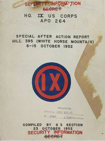 밴 플리트 장군의 지시로 미 육군이 작성한 백마고지 전투 사후검토보고서 표지. 군사편찬연구소 제공