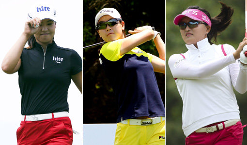 전인지-이정민-고진영(맨 왼쪽부터). 사진제공｜하이트진로 챔피언십·BMW그룹코리아·KLPGA