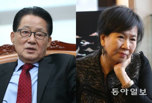 새정치민주연합 박지원 의원(왼쪽)과 손혜원 홍보위원장. 동아일보 DB