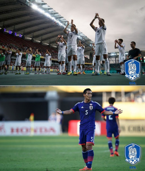 대한민국 축구대표팀(위)-일본 축구대표팀. 사진제공｜대한축구협회