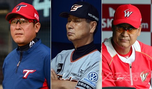 4강이 고착돼가고 있는 가운데 포스트시즌 진출을 위한 5위 한 자리를 놓고 KIA, 한화, SK가 치열한 싸움을 펼치고 있다. KIA는 한화, SK와 각각 6경기, 8경기를 더 치러야 한다. 세 팀간 잔여경기가 가장 많다. KIA 김기태 감독, 한화 김성근 감독, SK 김용희 감독(왼쪽부터)이 펼칠 전략에 관심이 쏠린다. 스포츠동아DB