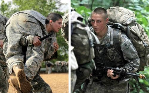 男 보란듯 미국 육군 특수부대 훈련 과정 ‘레인저 스쿨’에 참가하고 있는 크리스틴 그리스트 대위(왼쪽 사진)와 셰이 헤이버 중위(오른쪽 사진). 이들은 여성으로는 사상 처음으로 21일 레인저 스쿨을 수료한다. 사진 출처 워싱턴포스트
