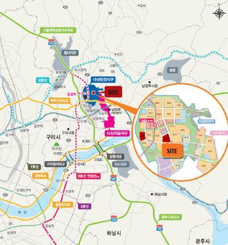 다산신도시 광역도 (8호선 연장구간 및 유승한내들 센트럴 위치)