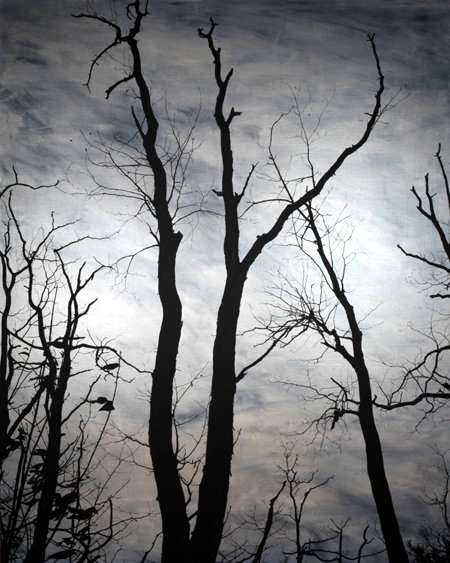 아크릴화 ‘겨울나무’(2014년). 캔버스 높이가 2.27m에 이른다. 그림에 은연중 “작품에 불안한 정서를 심어 넣는 경향이 있다”고 했다. 아라리오갤러리 제공
