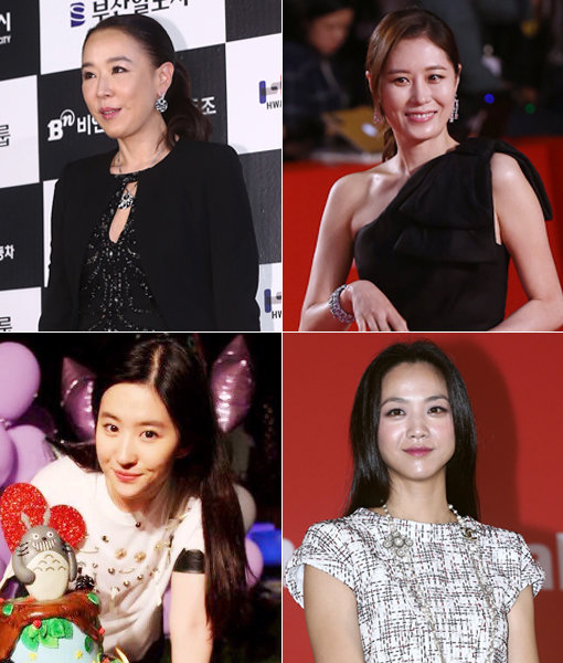 배우 강수연-문소리-중국 배우 탕웨이-류이페이(왼쪽 상단 시계방향으로). 사진｜동아닷컴DB·류이페이 웨이보