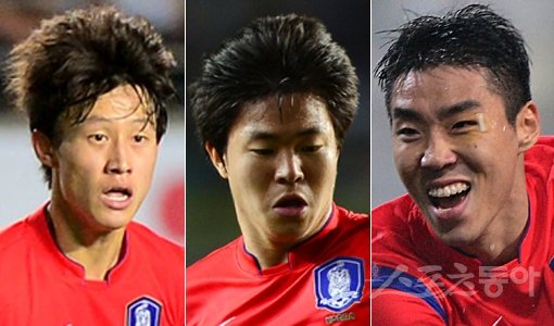한국축구대표팀 이재성-권창훈-이정협(맨 왼쪽부터). 스포츠동아DB
