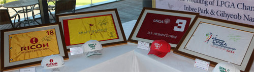 박인비가 서원밸리골프장에 증정한 4대 메이저대회 깃발. 왼쪽부터 브리티시오픈, 나비스코챔피언십, US여자오픈, LPGA챔피언십. 서원밸리골프장 제공