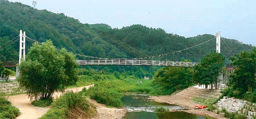 강원 춘천시 강촌유원지의 옛 출렁다리가 크기를 줄여 새롭게 완공돼 11일 일반에 개방된다. 춘천시 제공