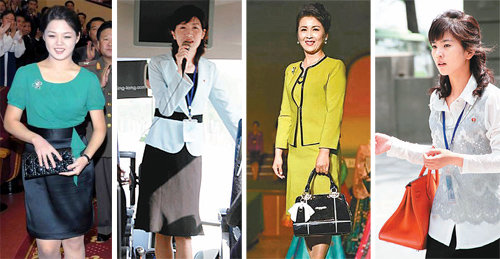 김정은의 부인 이설주(왼쪽)의 화려한 패션은 북한 여성들에게 잠재돼 있던 아름다움에 대한 욕망을 이끌어 냈다. 김정은 집권 이후 
북한 여성들의 옷차림이 과거에 비해 많이 세련돼졌다는 평을 받는다. 왼쪽에서 두 번째부터 북한 관광가이드, 패션쇼 모델, 평양 
거리의 여성. 사진 출처 중국 웨이보·싱가포르 사진작가 아람 판 페이스북