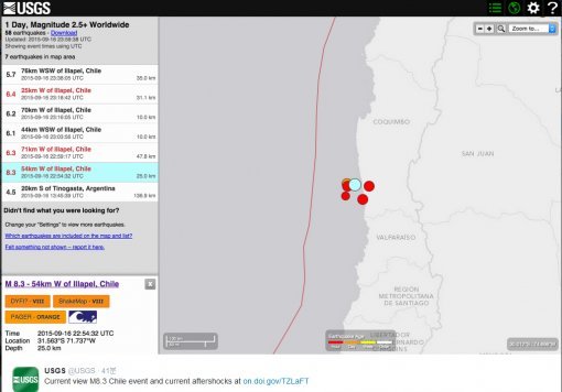 칠레지진. 사진=미지질조사소(USGS) 캡쳐 이미지