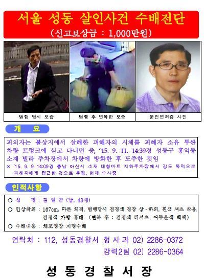사진=트렁크 살인사건 용의자 김일곤 공개수배 전단/서울 성동경찰서