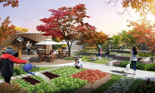 동대문 롯데캐슬 노블레스는 왕의 정원을 현대적으로 재현한 조경을 선보인다. 햇빛이 잘 드는 남측의 탁트인 공간에 휴식과 함께 텃밭을 가꾸며 체험할 수 있는 풍류원을 조성할 계획이다. (자료:롯데건설)